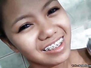 Lean tight-bodied Filipina teen with cute braces fucked hard