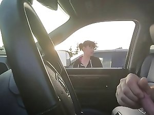 Car Flash - Watches to cum, Shoulda asked for a hand...